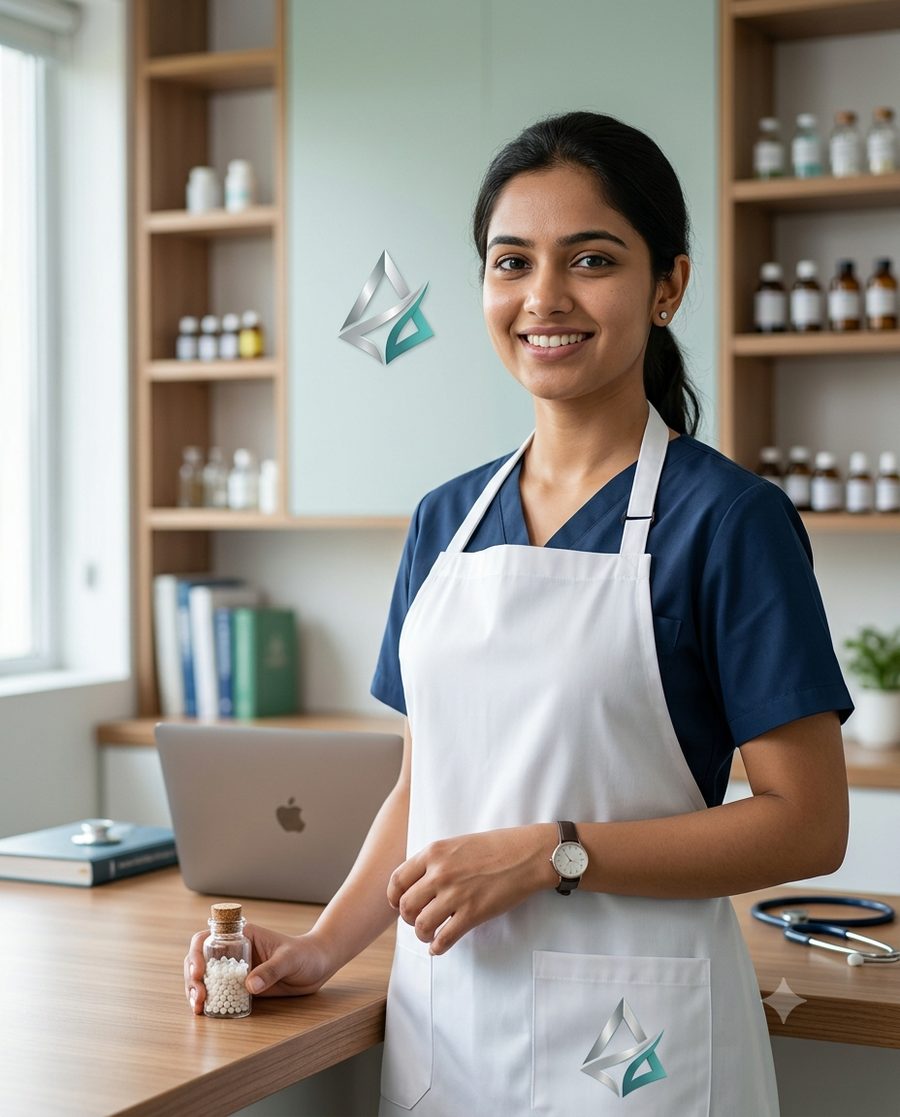 BHMS student in a homeopathy pharmacy